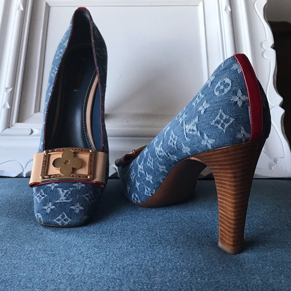 Louis Vuitton Denim Monogram Square Toe Heel Sz 41 - Picture 2 of 8